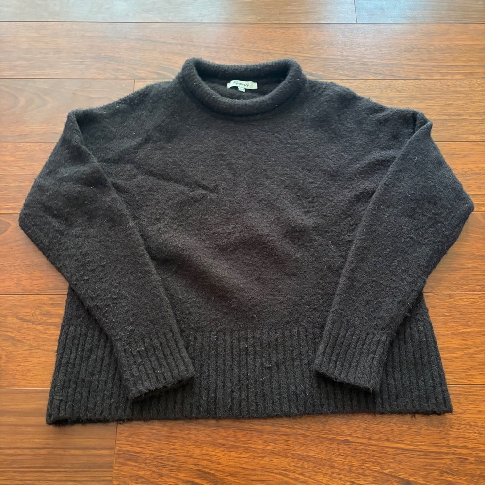 Madewell Black Alpaca Wool Blend Mock Neck Pullover Sweater Size Medium M